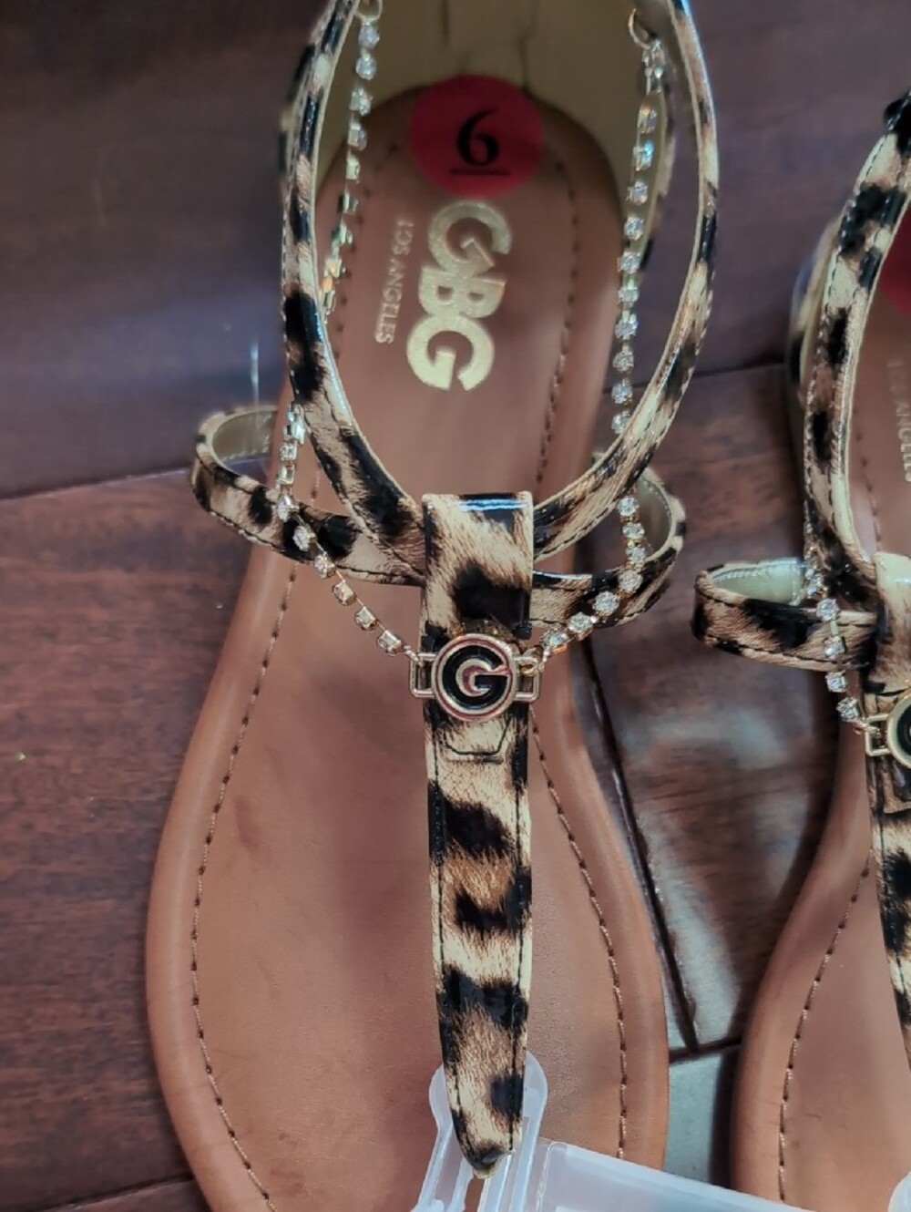 GBG Los Angeles Leopard Print T-Strap Sandals - Brown/Black - Picture 2 of 5